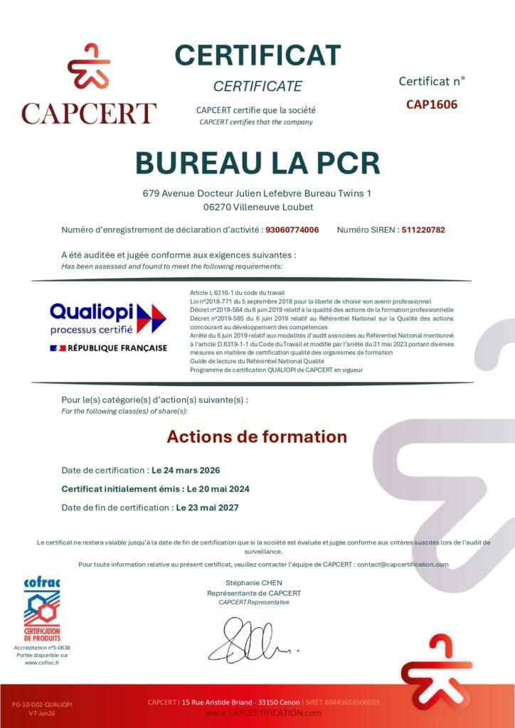 Certificat Qualiopi 2026 – Bureau de la PCR